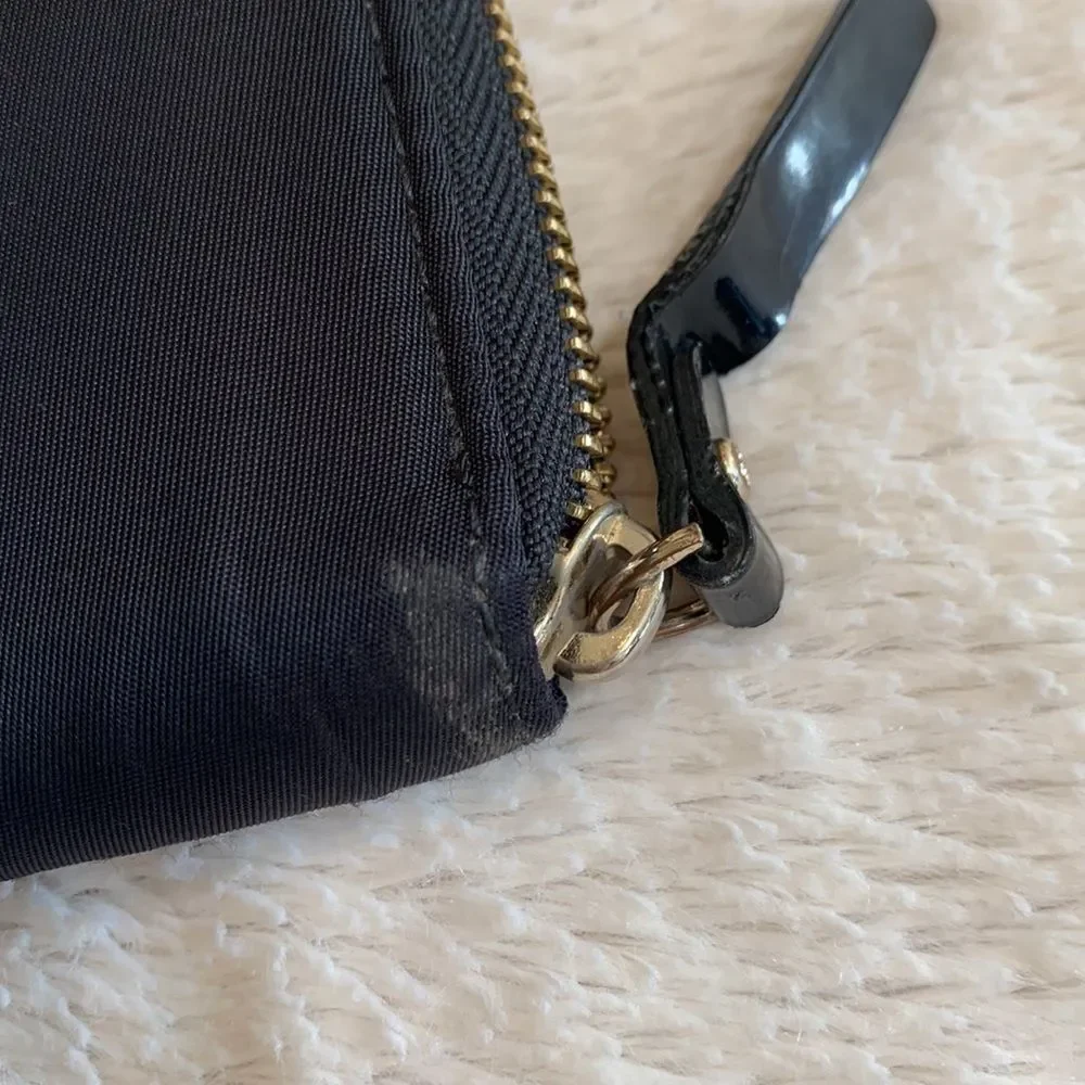 Kate Spade Zip Around Wallet Black Nylon Logo Plate